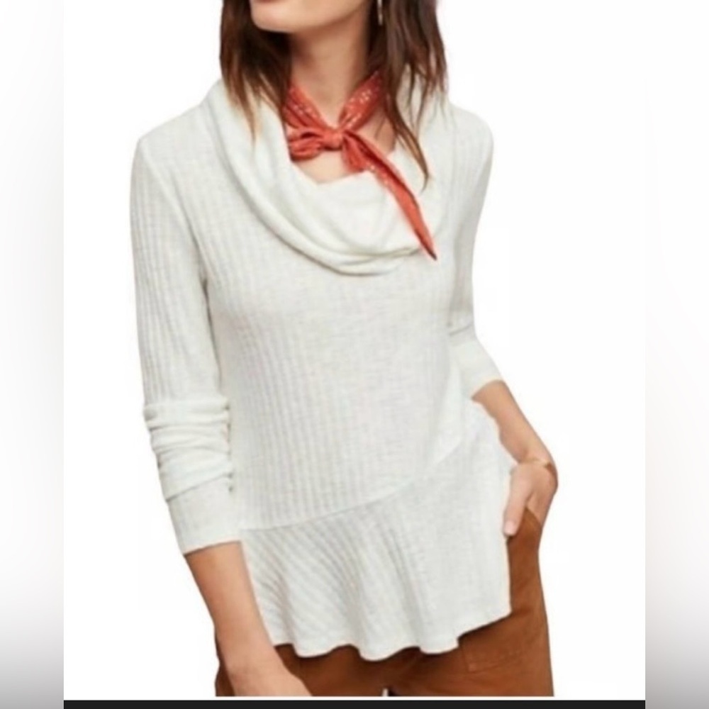 Anthropologie Maeve Soft Ribbed Cowl Neck Long Sleeve Blouse- large flowy
